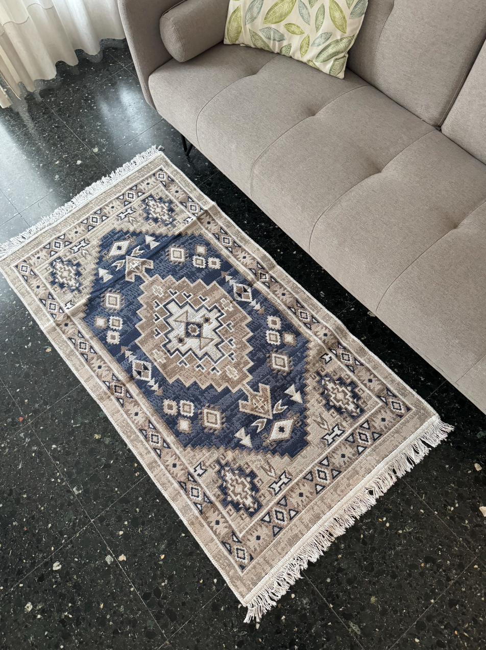 Ковер хлопковый плетеный двухсторонний Shana Arty 003 80х150 см Синий/Бежевый