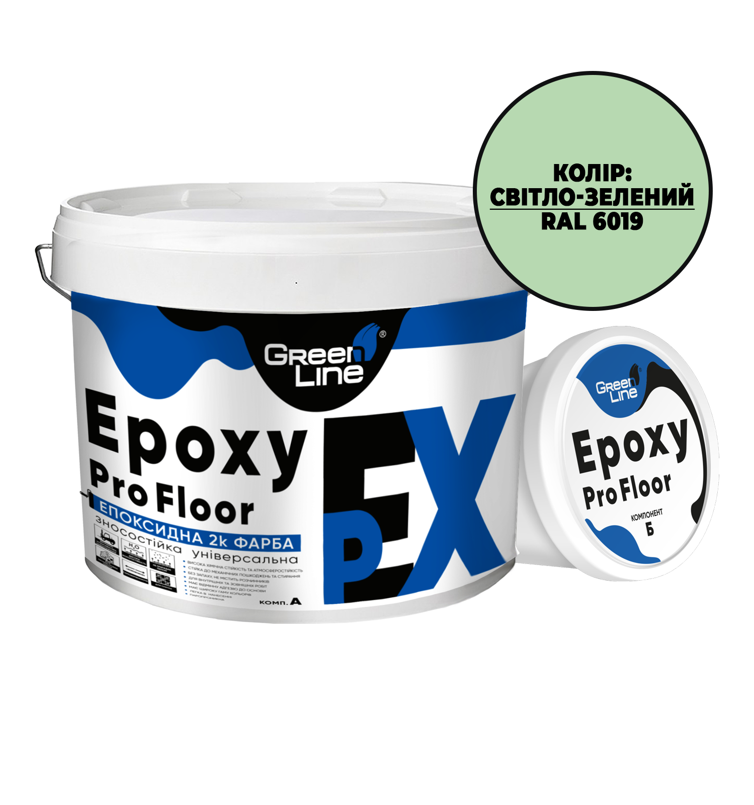 Краска эпоксидная двухкомпонентная EpoxyProFloor 18 кг Светло-зеленый (PPUA627718WG) - фото 1 Краска эпоксидная двухкомпонентная EpoxyProFloor 18 кг Светло-зеленый (PPUA627718WG) - фото 1