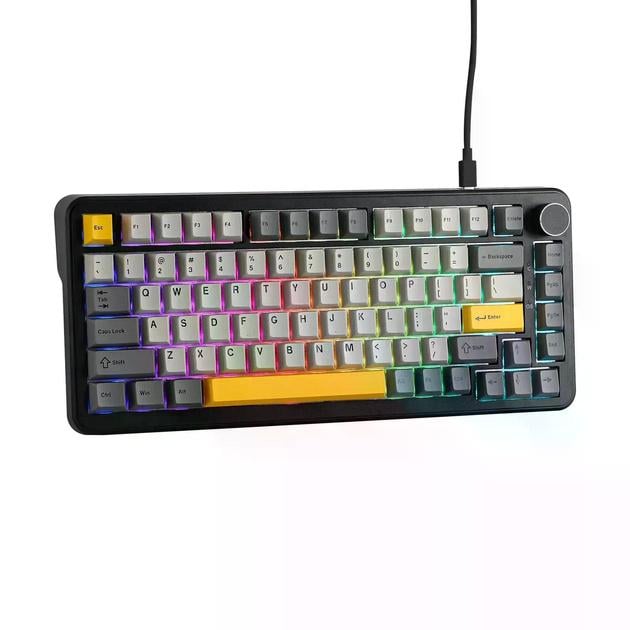 Клавиатура проводная механическая AJAZZ AK820 MAX HE Magnetic Switch/RGB подсветка с поддержкой HOT-SWAP+наклейки Черный с желтым