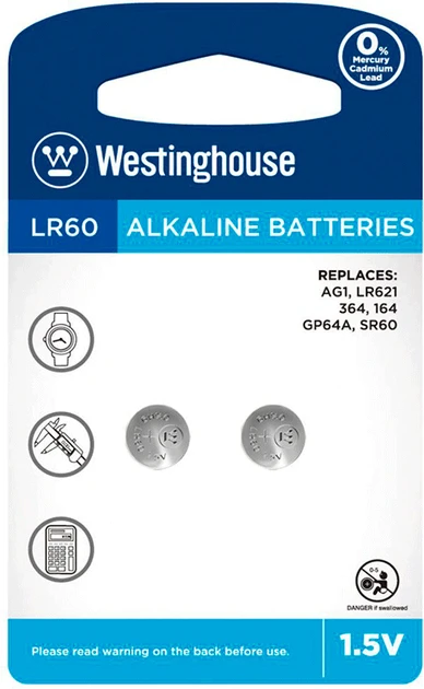 Батарейка щелочная Westinghouse Alkaline LR60 AG1 1 шт. (32) - фото 2 Батарейка щелочная Westinghouse Alkaline LR60 AG1 1 шт. (32) - фото 2