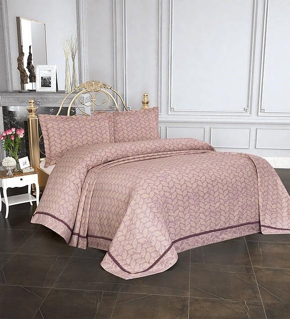 Комплект постельного белья Beytug tekstile Pandora bed cover евро сатин 9984043 Leaves Lilac (DR013233)