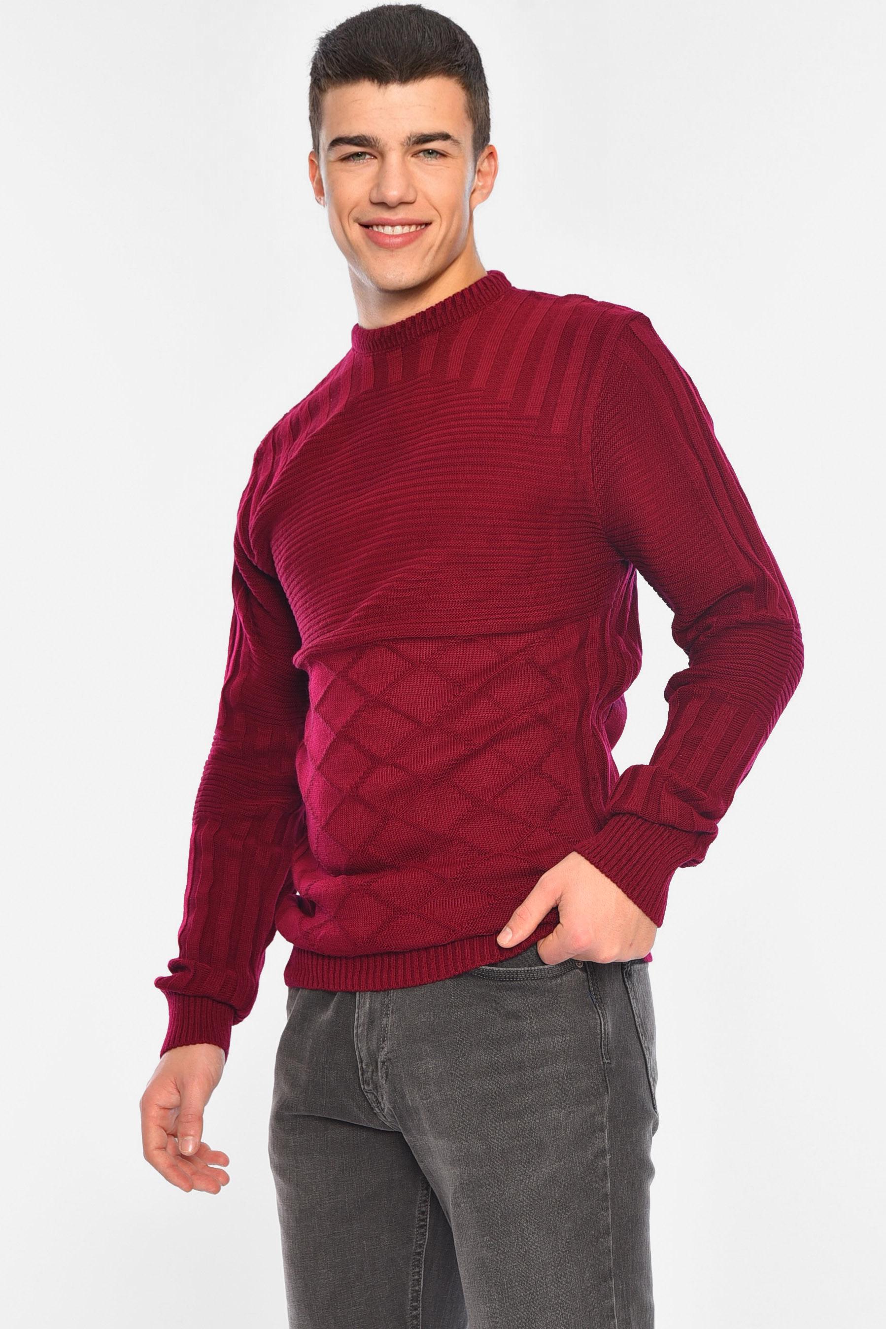 Свитер мужской однотонный XL Бордовый (195387) - фото 2 Свитер мужской однотонный XL Бордовый (195387) - фото 2