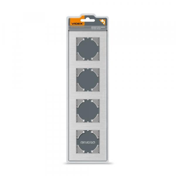 Рамка Videx на 4 місця горизонтальна Срібний алюміній Рамка Videx на 4 місця горизонтальна Срібний алюміній