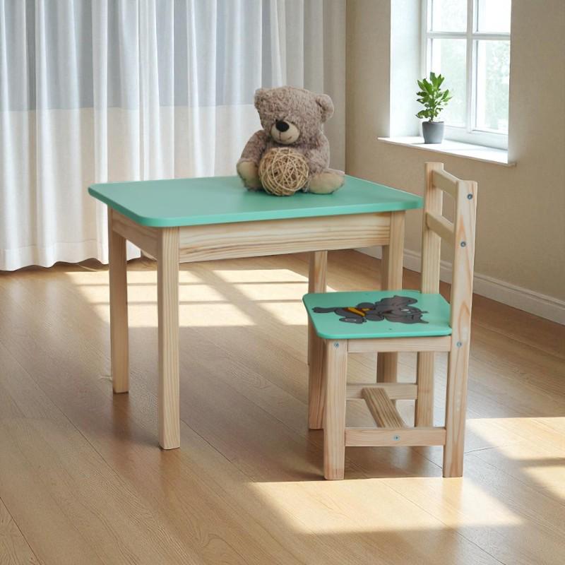 Стол со стульчиком деревянный детеныш Львенок Салатовый