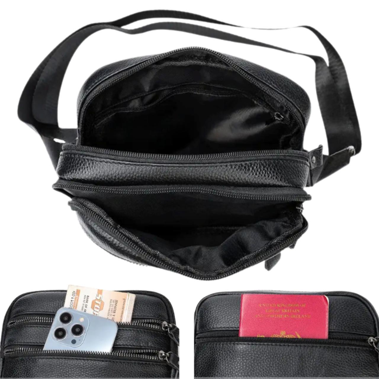 Чоловіча сумка Lorian через плече на два відділення з натуральної шкіри Чорний (LR 256076-black) - фото 9