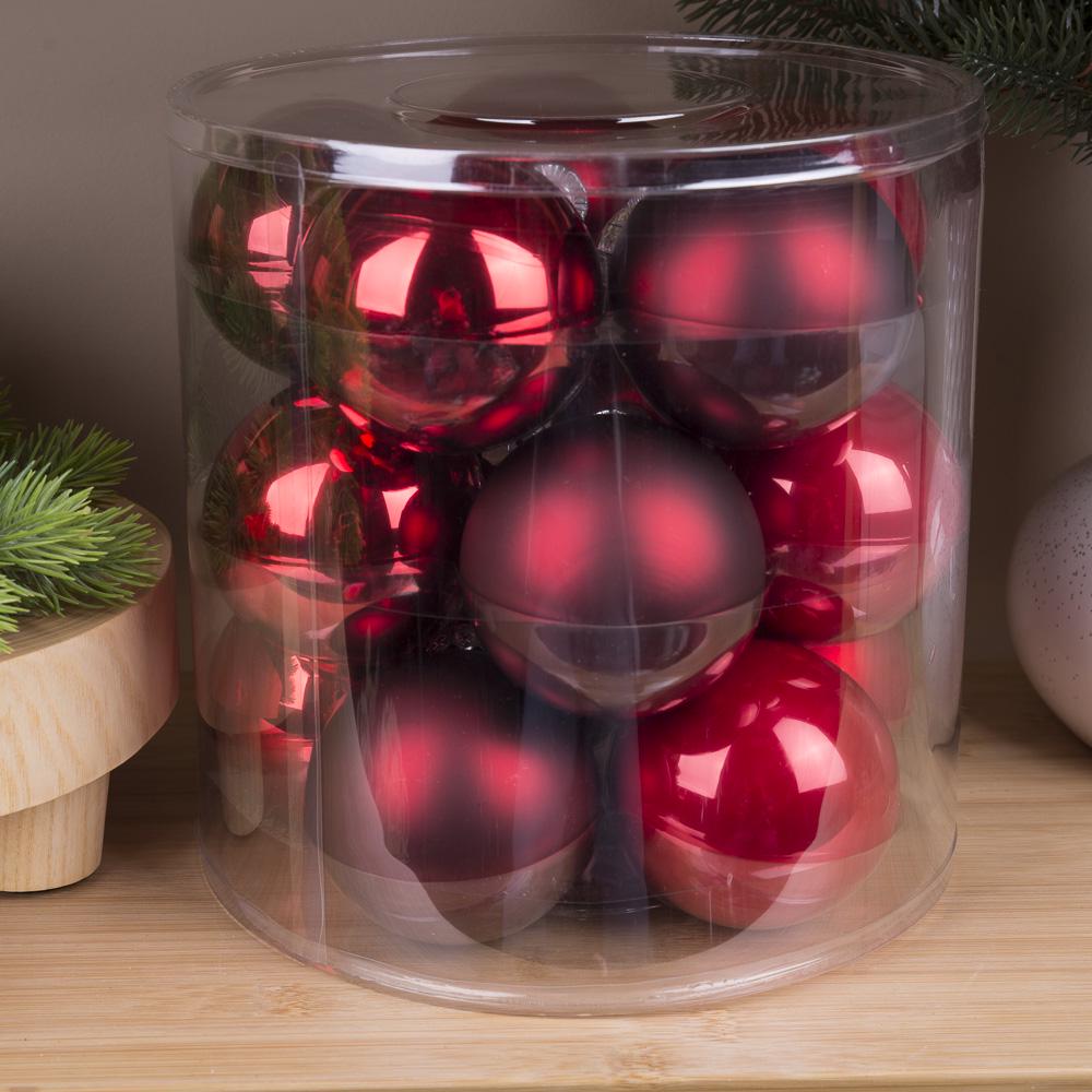 Шары новогодние из стекла 8 см 15 шт. Красный (4271-19)