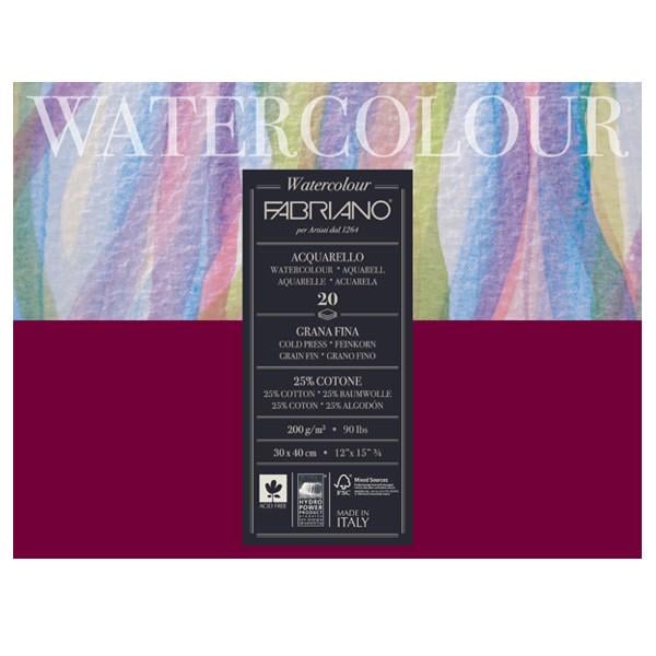 Альбом для акварели Fabriano Watercolour склейка 25% хлопок 200 г/кв. м 20 л. А3 Белый (72613040)