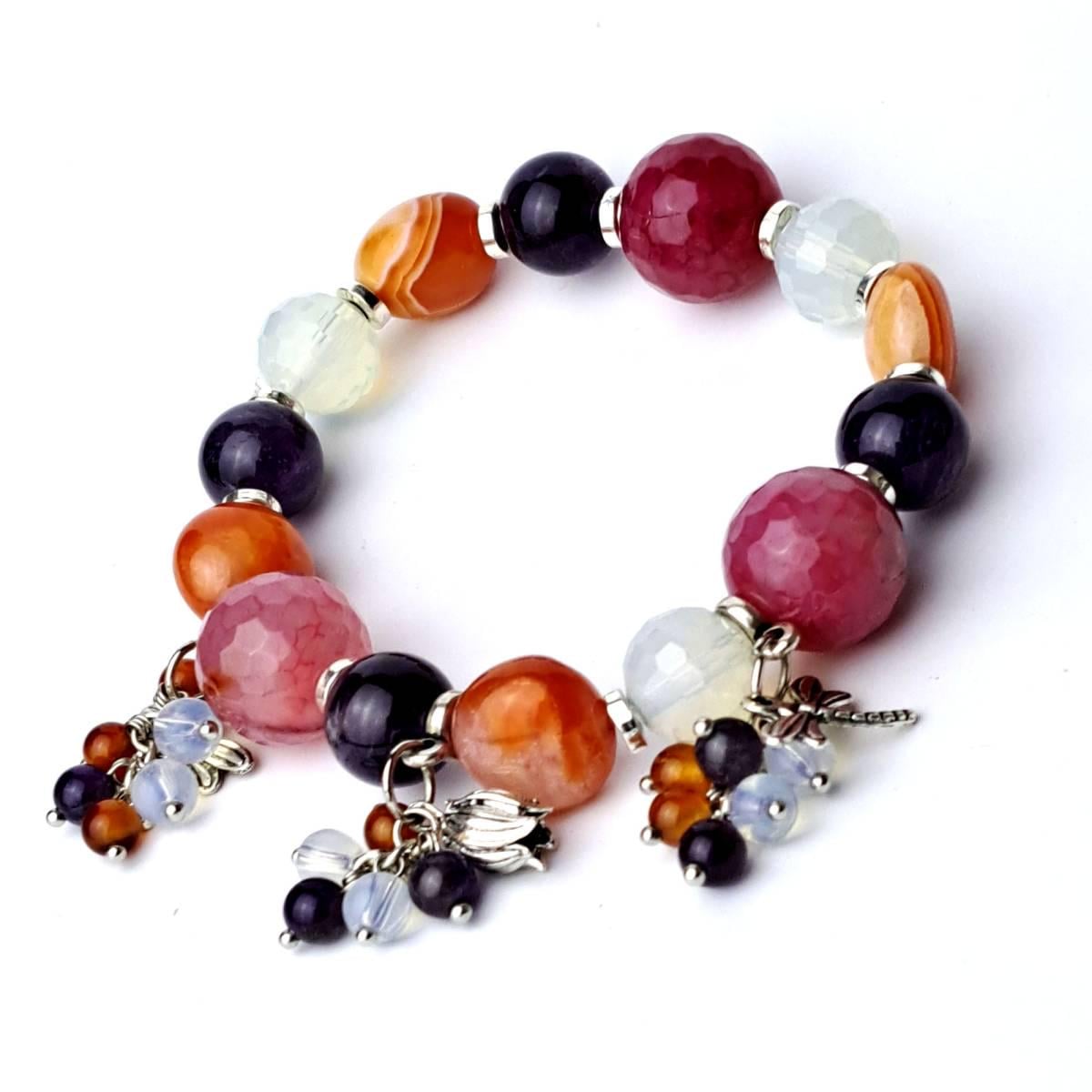 Браслет DARSANA Гламур из натурального камня чароит/агат/сердолик/лунный (DRSU001324)