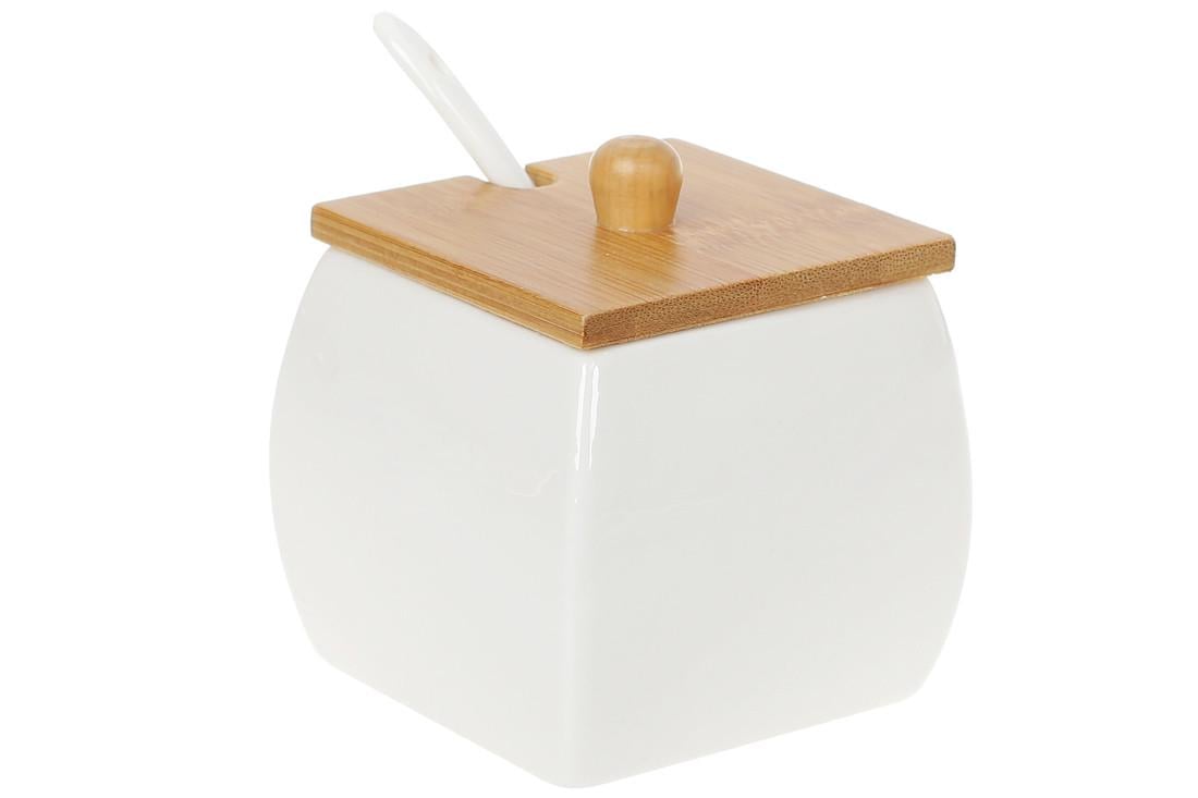 Сахарница BonaDi Naturel 330мл 938018 с ложкой и бамбуковой крышкой (100537)