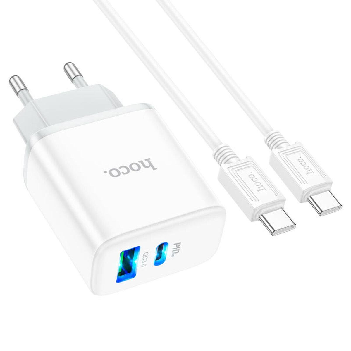 Зарядний пристрій Hoco C105A Stage Dual Port PD20W+QC3.0 Charger Set Type-C to Type-C Cable EU White (6931474782922)