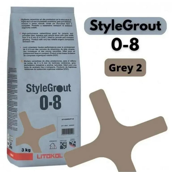 Затирка для плитки цементная Litokol StyleGrout 0-8 3 кг Grey 2 (SG08GRY20063)