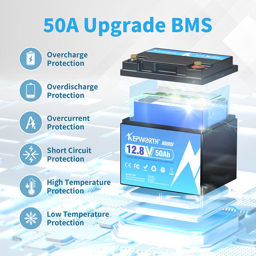 Акумулятор Kepworth LiFePO4 12V 50Ah 640W із зарядним пристроєм BMS (K12050198) - фото 2 Акумулятор Kepworth LiFePO4 12V 50Ah 640W із зарядним пристроєм BMS (K12050198) - фото 2