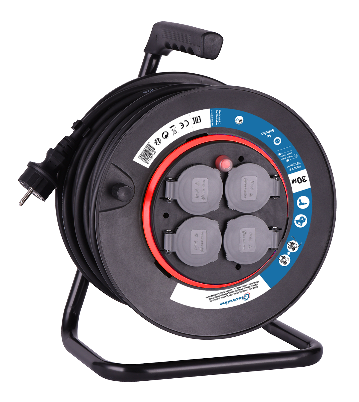 Удлинитель Electraline на катушке 30м4 розетки IP44 ПВС 3х1 - фото 2 Удлинитель Electraline на катушке 30м4 розетки IP44 ПВС 3х1 - фото 2