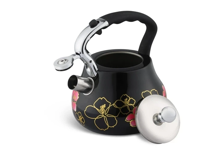 Чайник для плиты Цветочки н/ж сталь со свистком 3 л Черный (MX-00008422Q) Чайник для плиты Цветочки н/ж сталь со свистком 3 л Черный (MX-00008422Q)