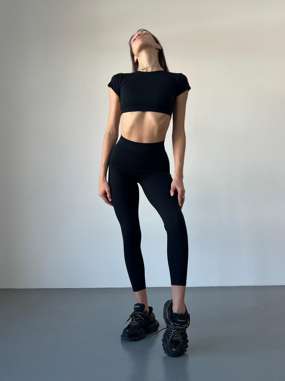 Костюм спортивный Brazilian топ-футболка с чашками/леггинсы с пуш-ап эффектом S Черный (VN01S)