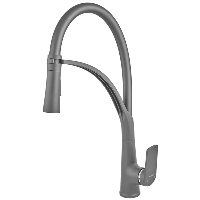 Змішувач для кухні PLAMIX Lucas-017 SET з підведенням/силіконовий вилив Graphite/Refl Grey (PM072)