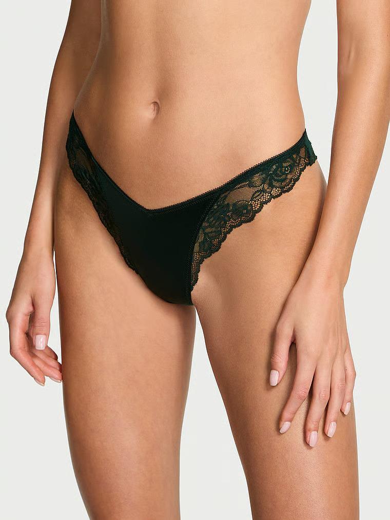 Трусики стринги Victoria's Secret Rose Lace-Trim High-Leg Thong Panty S Зеленый (27193703)
