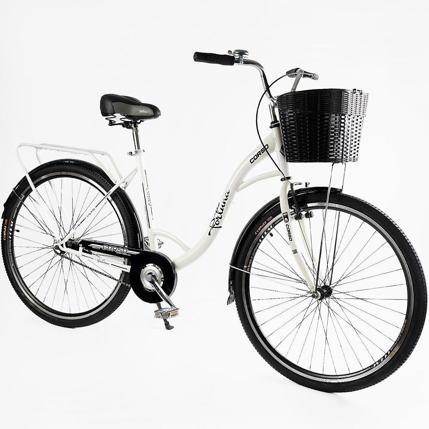Велосипед городской Corso Fortuna с корзиной и багажником рама 20"/28" Белый - фото 2 Велосипед городской Corso Fortuna с корзиной и багажником рама 20"/28" Белый - фото 2