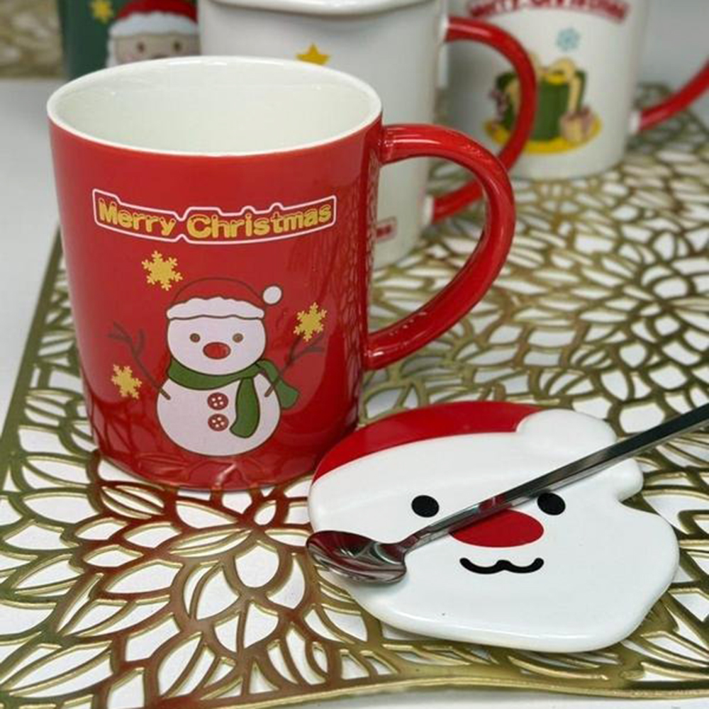 Чашка новогодняя с крышкой и ложкой Снеговик керамика 380 мл - фото 10 Чашка новогодняя с крышкой и ложкой Снеговик керамика 380 мл - фото 10