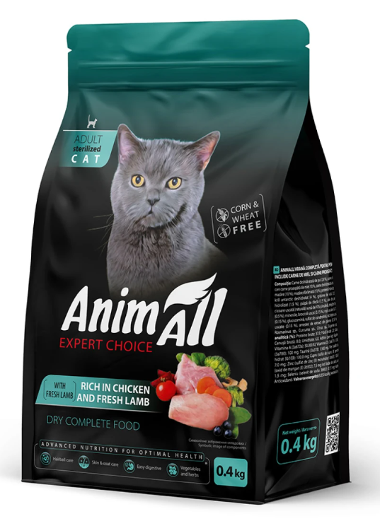 Корм сухой AnimAll для стерилизованных кошек с курицей и свежей ягнятиной 400 г Корм сухой AnimAll для стерилизованных кошек с курицей и свежей ягнятиной 400 г