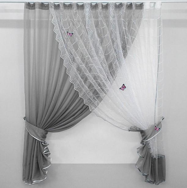 Штори на кухню шифон/фатин 300х170 см Белый/Серый (060к)