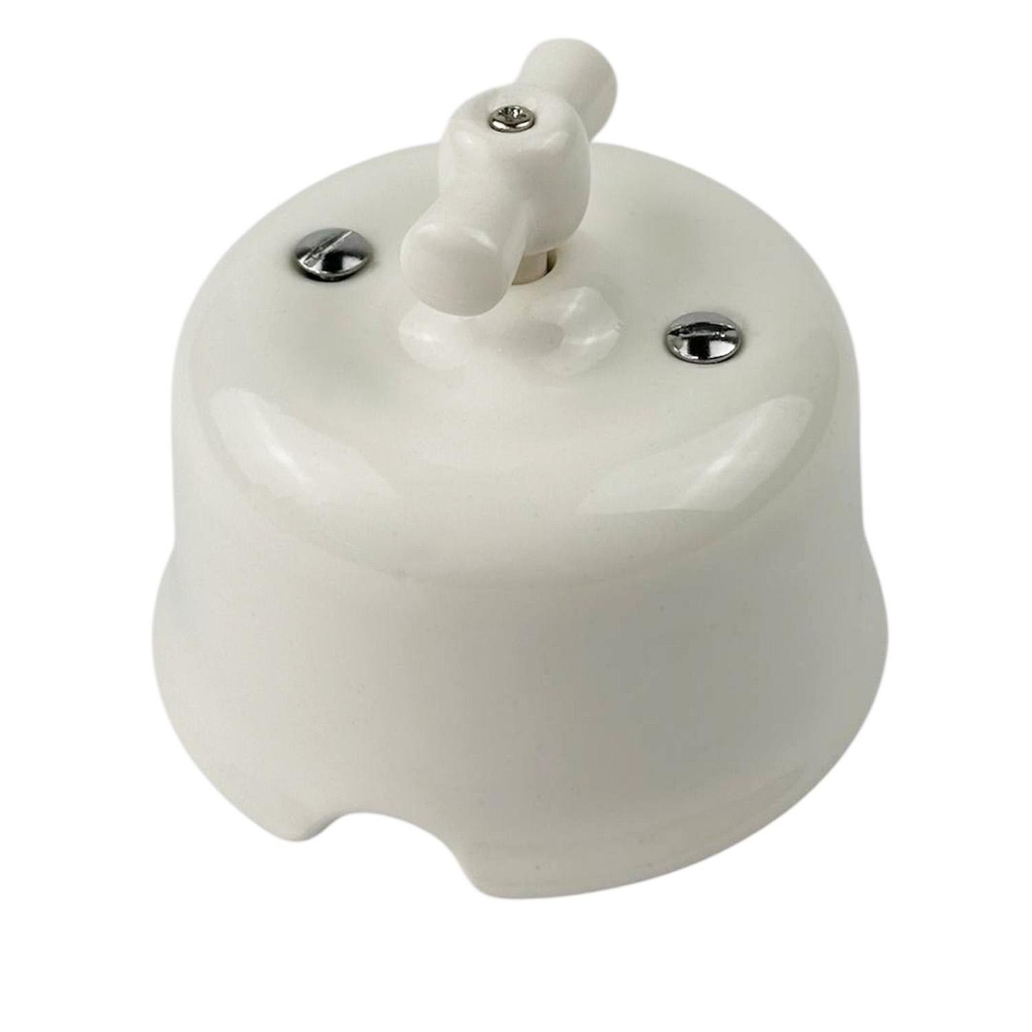 Ретро выключатель керамический SOFTY White 1-клавишный с белой ручкой без рамки