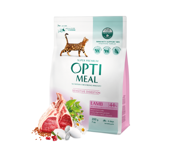 Корм сухой для кошек Optimeal Cat Ягненок с чувствительным пищеварением 200 г Корм сухой для кошек Optimeal Cat Ягненок с чувствительным пищеварением 200 г