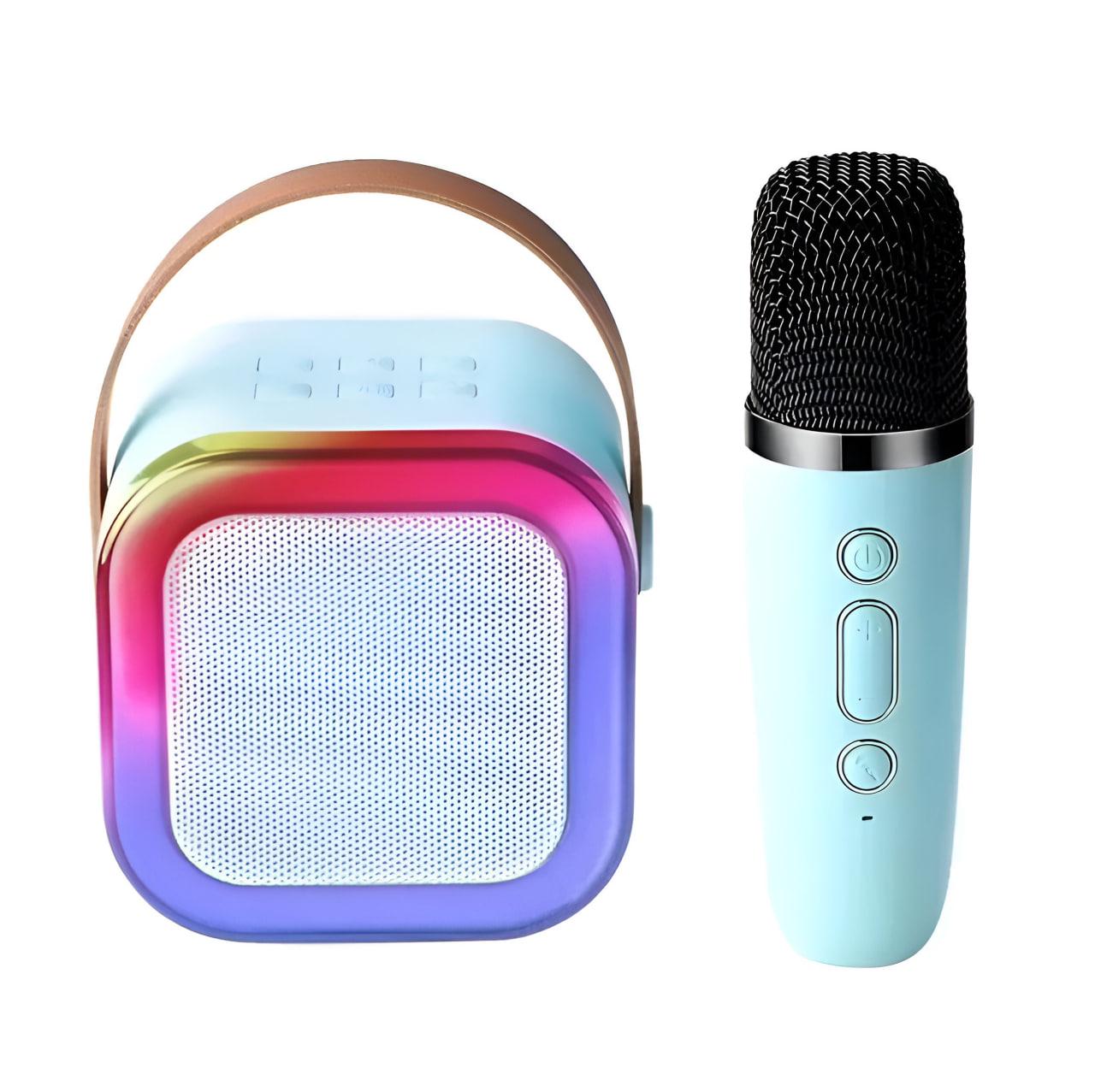Караоке міні дитяче 2в1 колонка та мікрофон з Bluetooth LED-підсвітка Блакитний (MLD-57)