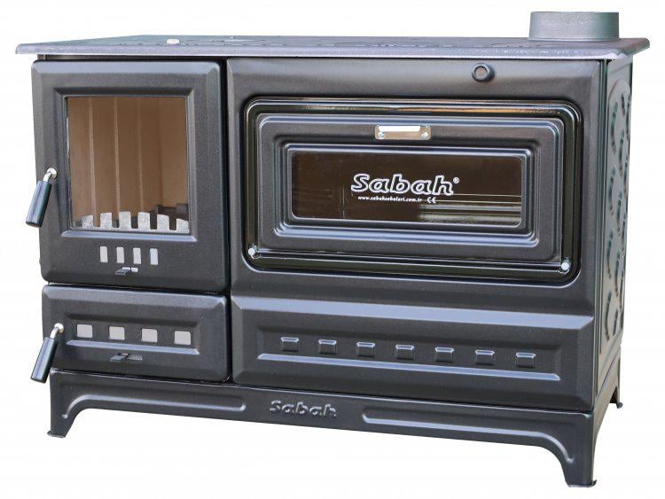 Чавунна піч Sabah S12C BLACK MAT NEW з конфорками та духовкою 8,6 кВт