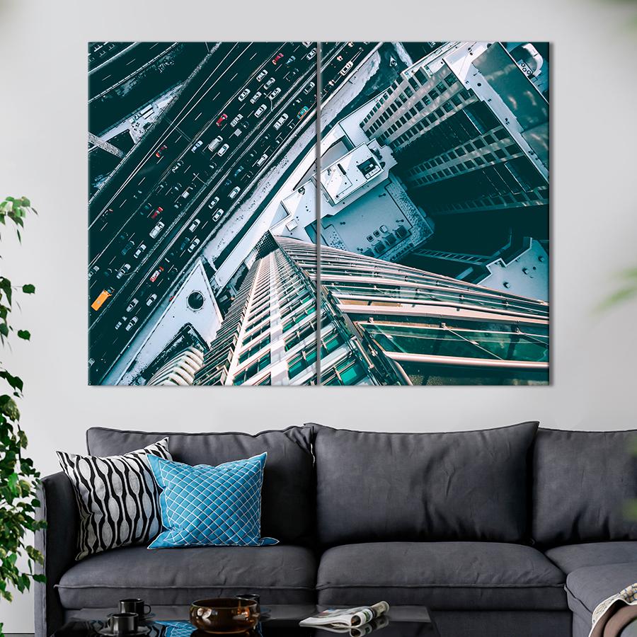 Настінний декор Вид з останнього поверху хмарочоса на вулицю міста 71x51 см (A819-2)