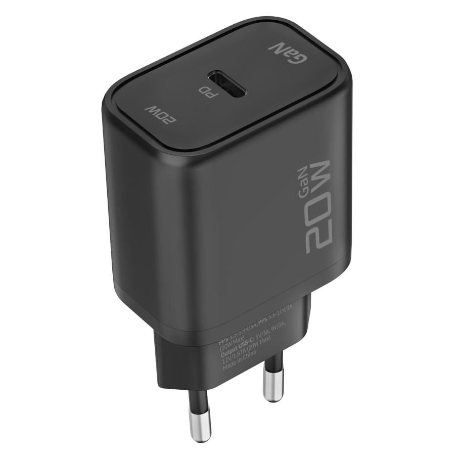 Зарядний пристрій мережевий Ridea RW-GaN20BC Boost 1×USB-C GaN PD/QC/PPS 20 Вт 110-240 В Black (38005096)