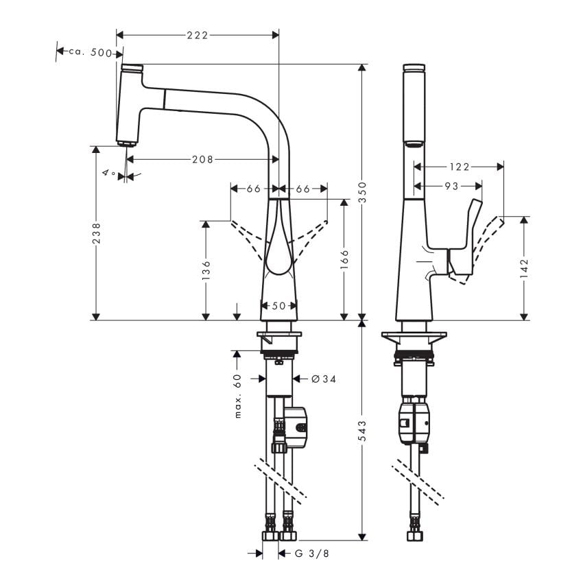 Змішувач для кухні Hansgrohe Metris Select M71 14857000 із висувною лійкою Хром (112039) - фото 2