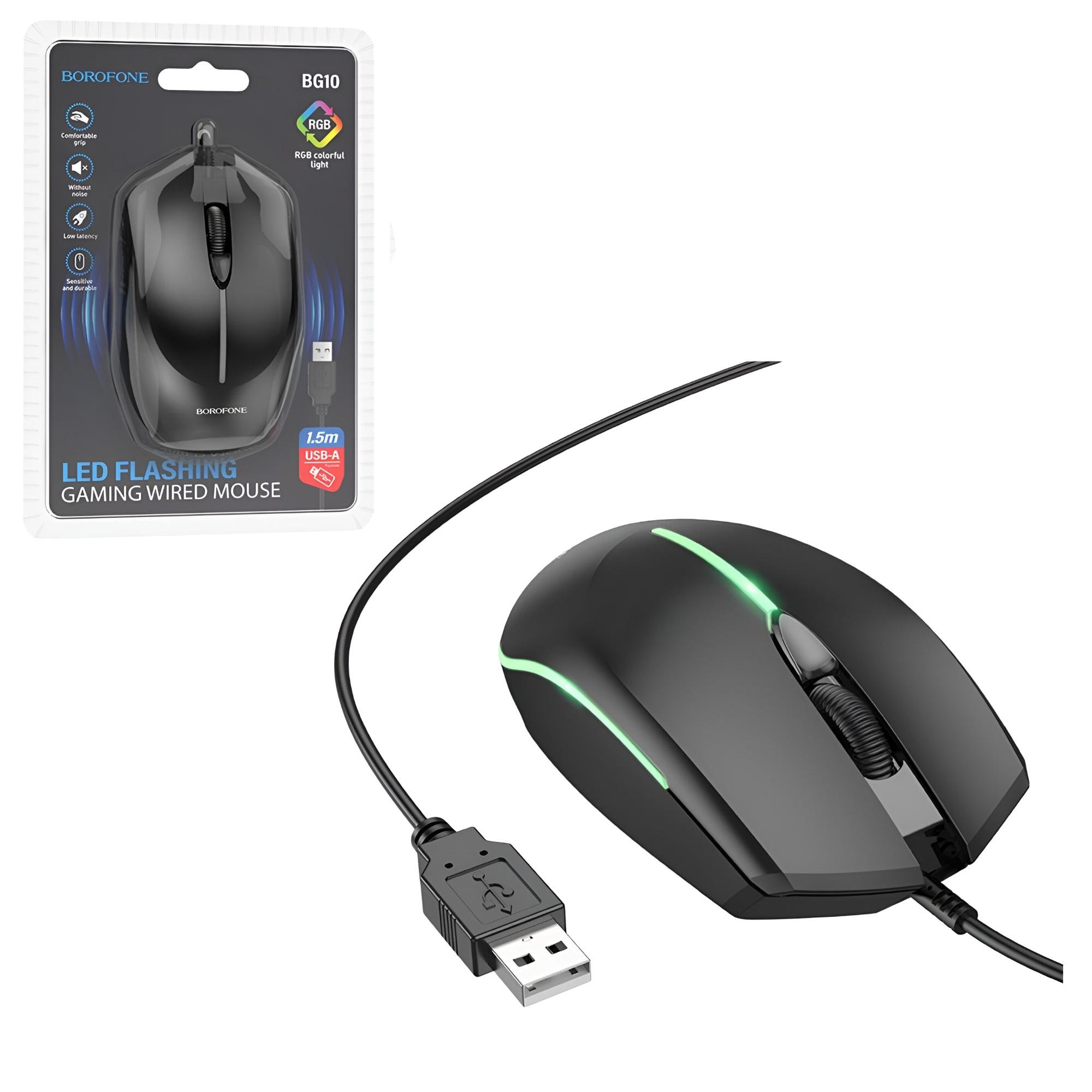 Мышь беспроводная Borofone USB с RGB подсветкой Черный (BG10)