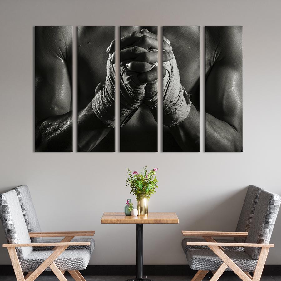 Модульная картина из 5 частей Боксерские бинты на руках парня 155x95 см (489-51)