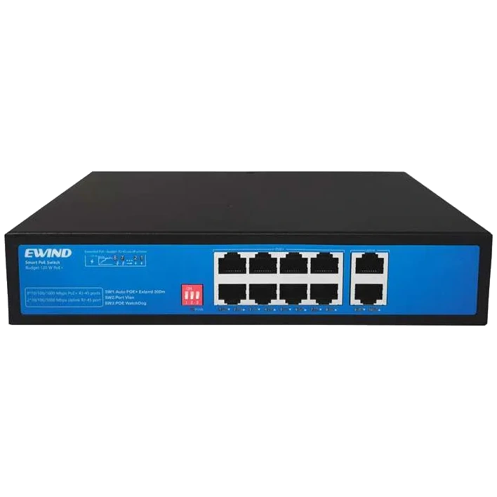 Коммутатор Ewind EW-S1910CG-AP неуправляемый настольный 10-портовый Gigabit PoE Black/Blue (99-00018265)