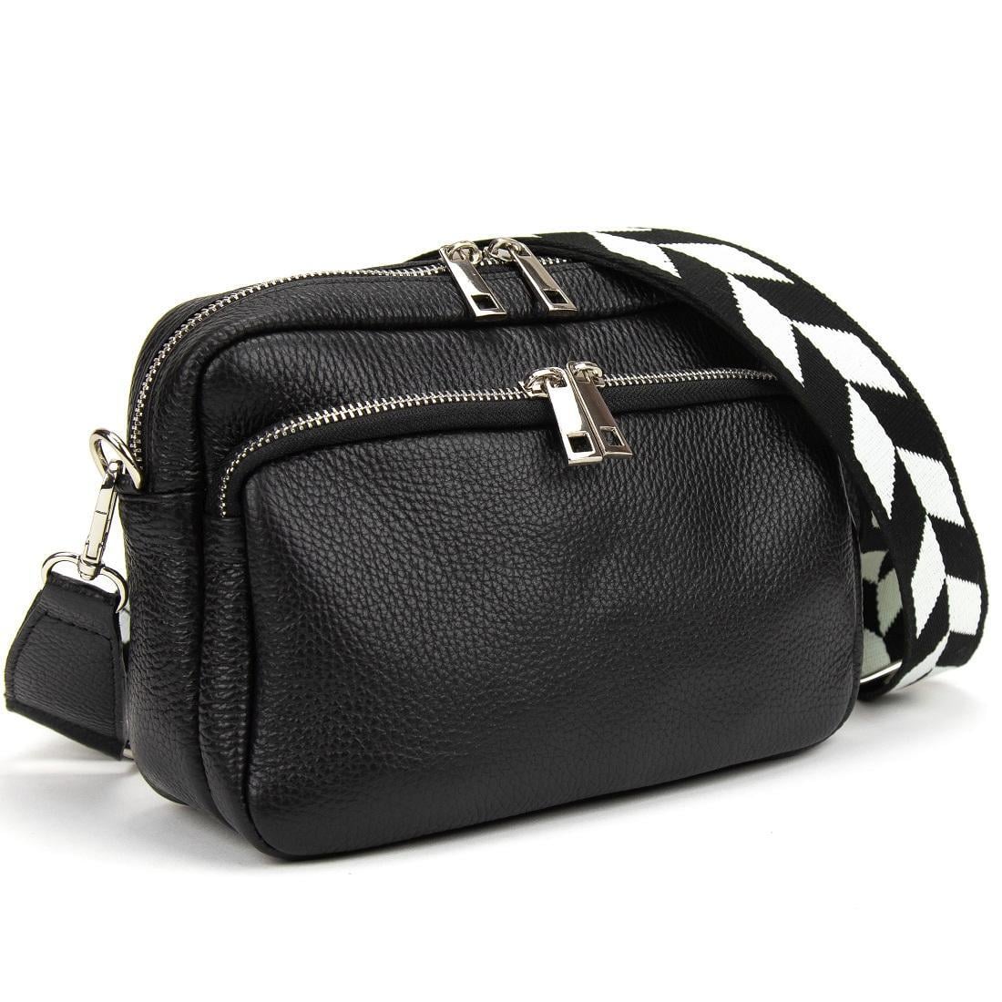Жіноча сумка Royal Bag F-IT-9830-1A з широким ременем шкіряна Чорний (6184)