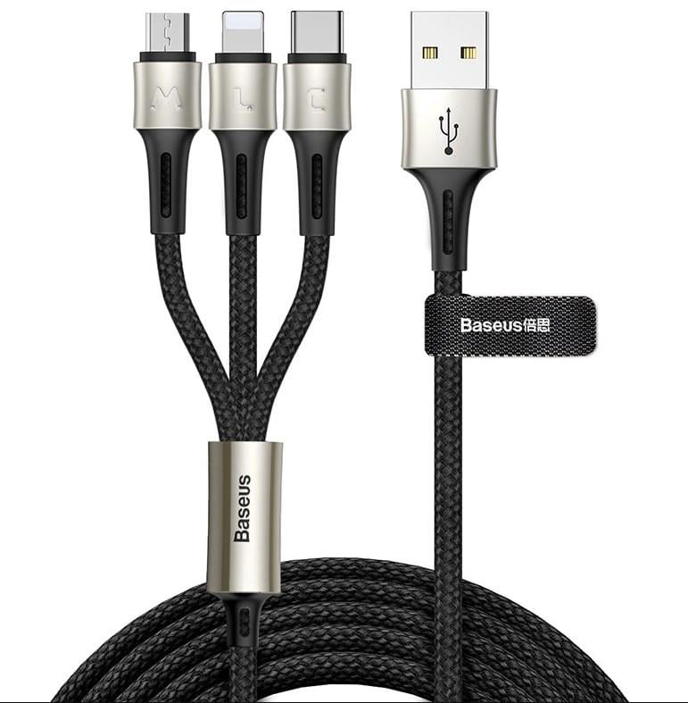 Кабель Baseus Сaring touch selection 1-in-3 USB cable Black