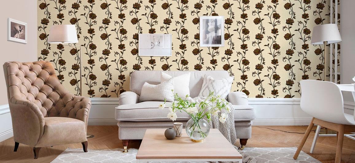 Обои бумажные Континент Деми Коричневые цветы/Бежевый фон (1263) - фото 3