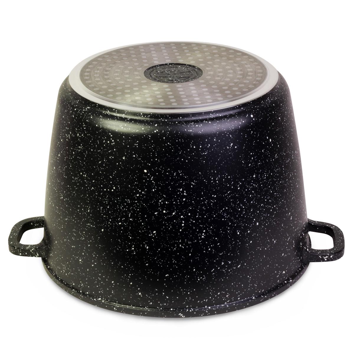 Кастрюля из литого алюминия с антипригарным покрытием черный мрамор и стеклянной крышкой для индукции 10 л - фото 3 Кастрюля из литого алюминия с антипригарным покрытием черный мрамор и стеклянной крышкой для индукции 10 л - фото 3