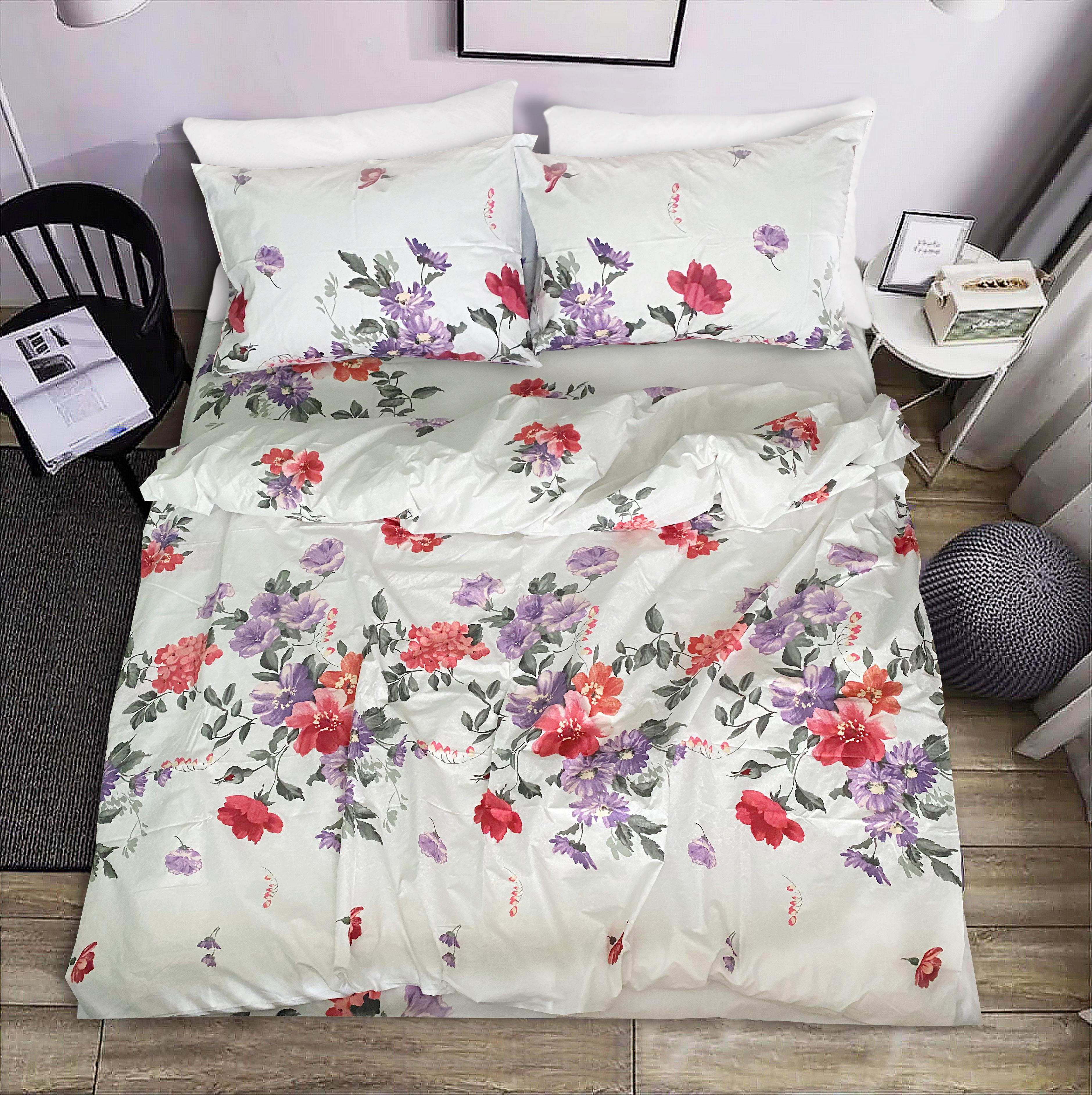 Комплект постельного белья Zastelli 20-1466 Lilac Цветы бязь евро 200х220 см (17525)