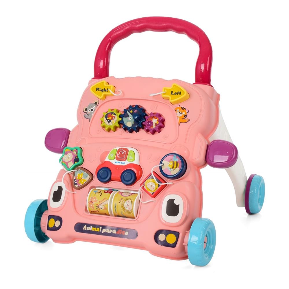 Каталка-ходунки детская 6003 музыка и свет сортер на батарейках 39х35х11 см Розовый