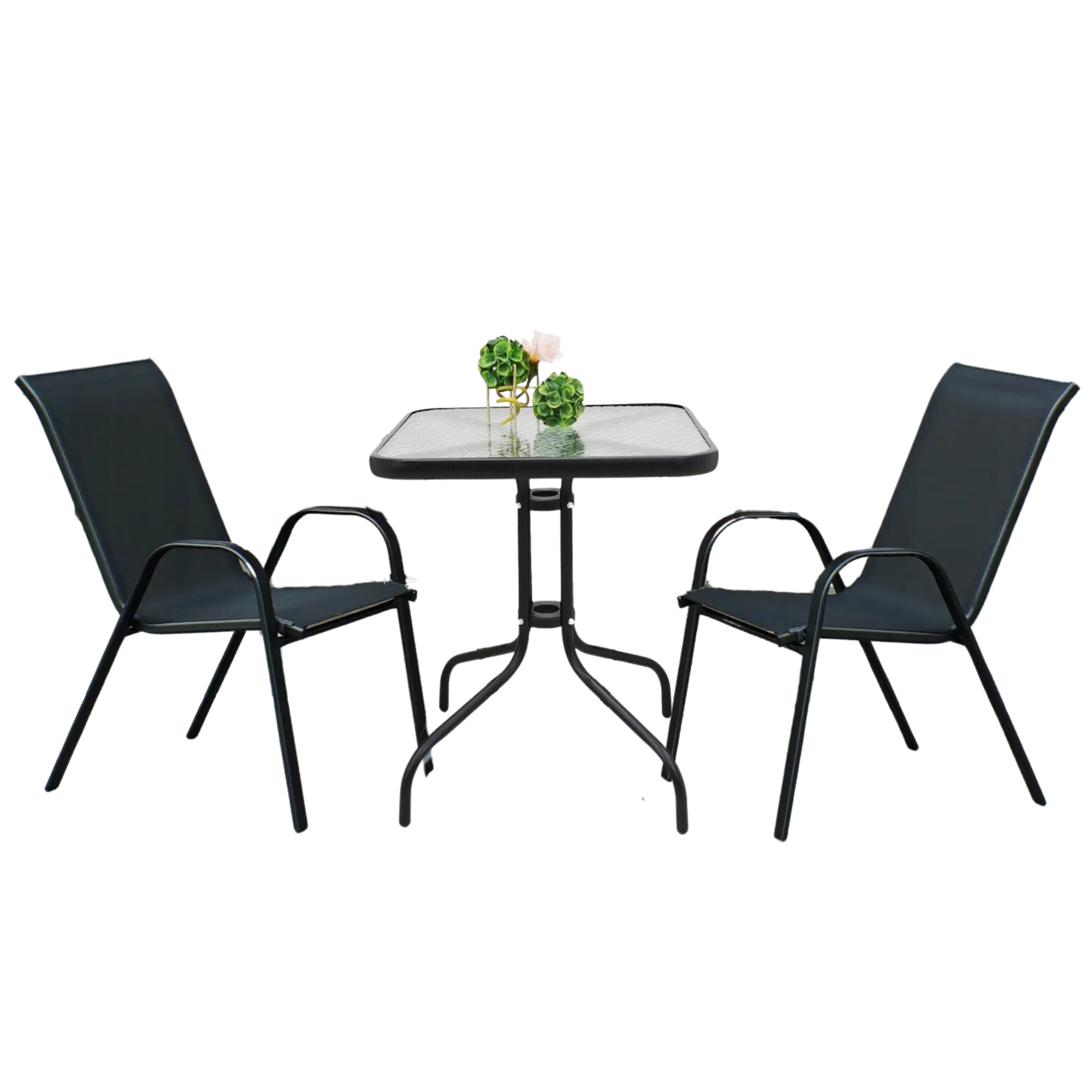 Набор садовой мебели GardenLine Majorka-2S квадратный стол 60 х 60 см/2 кресла текстилен Черный