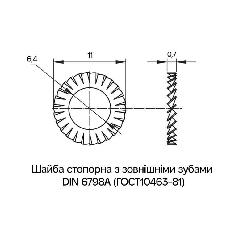 Шайба стопорная зубчатая ДКС М6 DIN6798A ⌀ 11 мм х 0,7 мм нержавеющая сталь 1 шт. (CM220600INOX) - фото 2