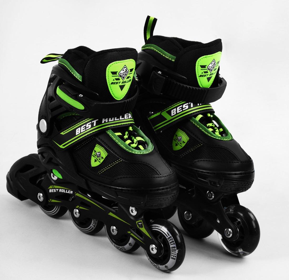 Роликовые коньки Best Roller PU колеса светящиеся в коробке р. 31-34 Black/Green (105391)