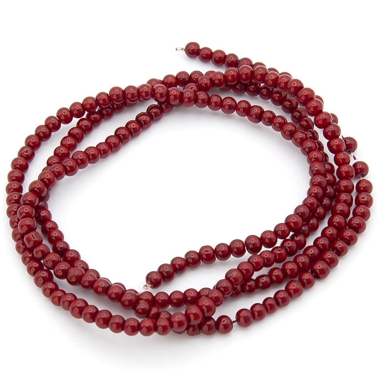 Бусины стеклянные на нитке под жемчуг 3 мм 62 см 215 шт. Бордовый (БЖ0003ш35)