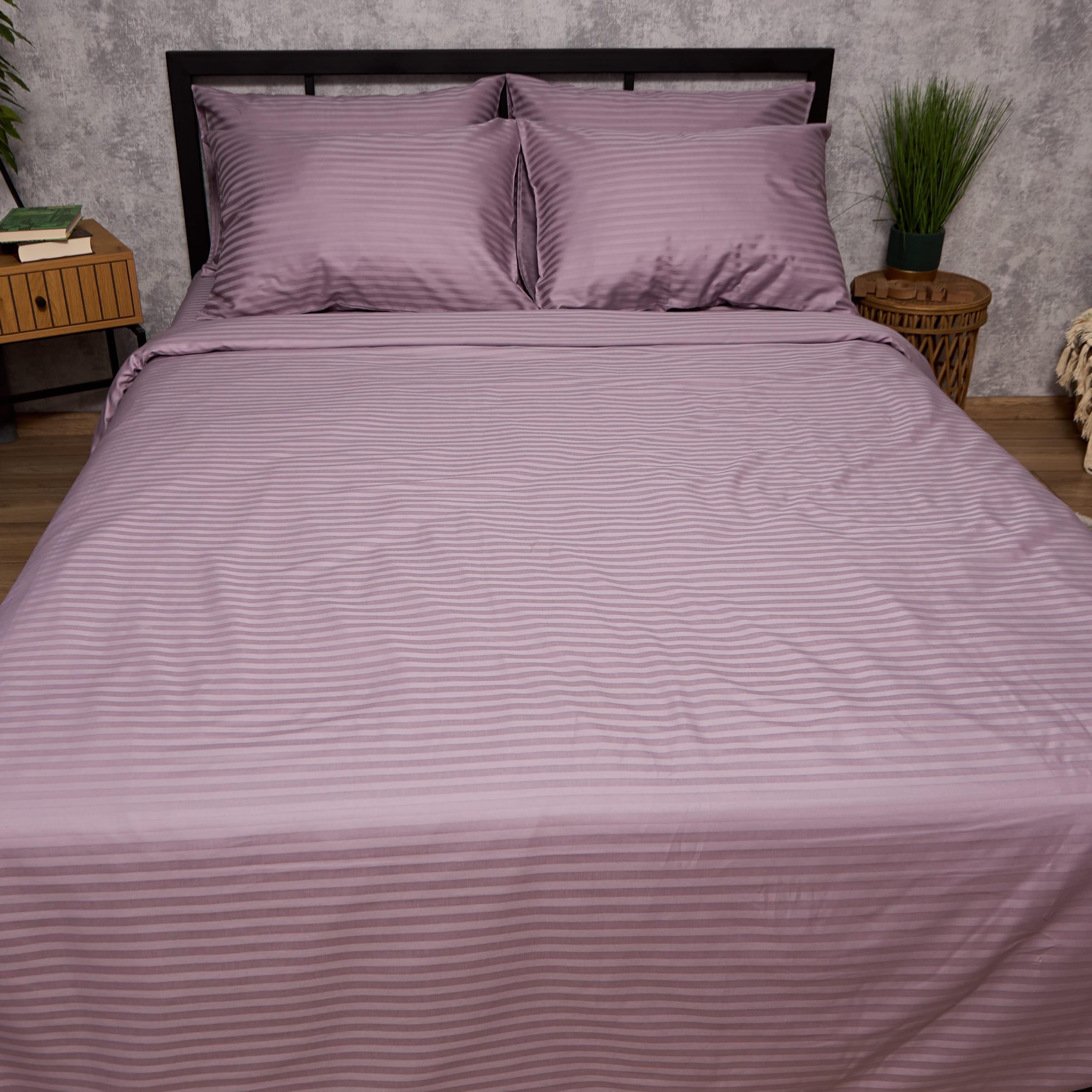 Комплект постельного белья Moon&Star Satin Stripe Lilac Dust семейный 143х210 см наволочки 2 шт. (MS-820013047)