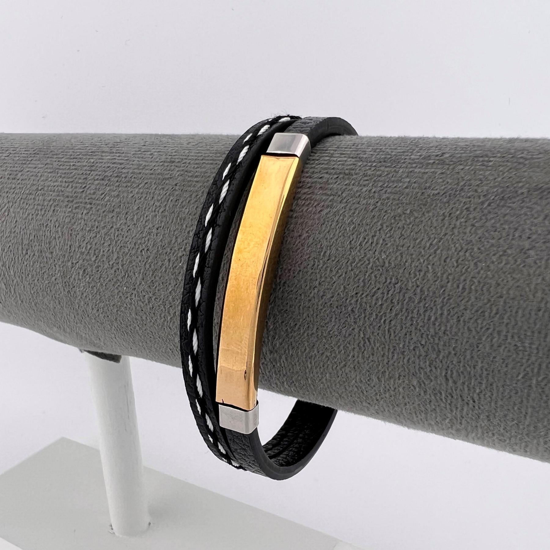 Браслет под гравировку из медицинской стали на кожаном ремешке 20 см (BH-003)