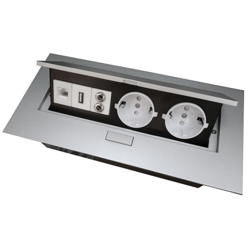 Блок розеточный поворотный врезной GTV на 2 розетки/USB/Ethernet/Audio Schuco Алюминий (00000024822)