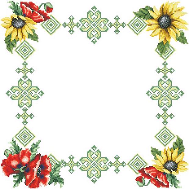 Схема Маки и подсолнухи для вышивки бисером и нитками на домашнем полотне (ТР033пБ5252)