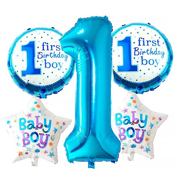 Воздушные шары "One Birthday" 5 шт Голубой (30122)